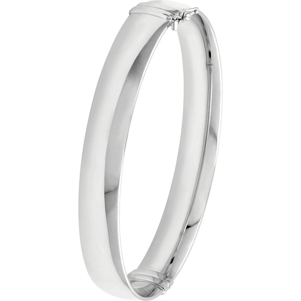 Olas d'Oro - 14K White Gold 10mm Flat Oval Tube Bangle