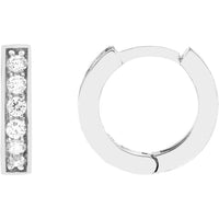 Olas d'Oro - 14K White Gold 10mm Hoop Earrings with Pave Set Diamonds - 0.15 Carat Total Diamond Weight