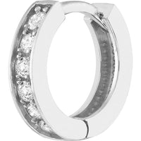 Olas d'Oro - 14K White Gold 10mm Hoop Earrings with Pave Set Diamonds - 0.15 Carat Total Diamond Weight