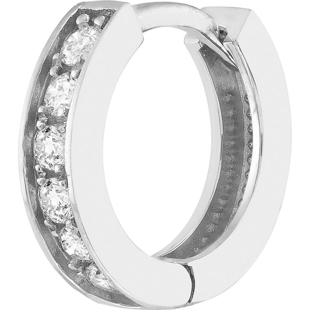 Olas d'Oro - 14K White Gold 10mm Hoop Earrings with Pave Set Diamonds - 0.15 Carat Total Diamond Weight