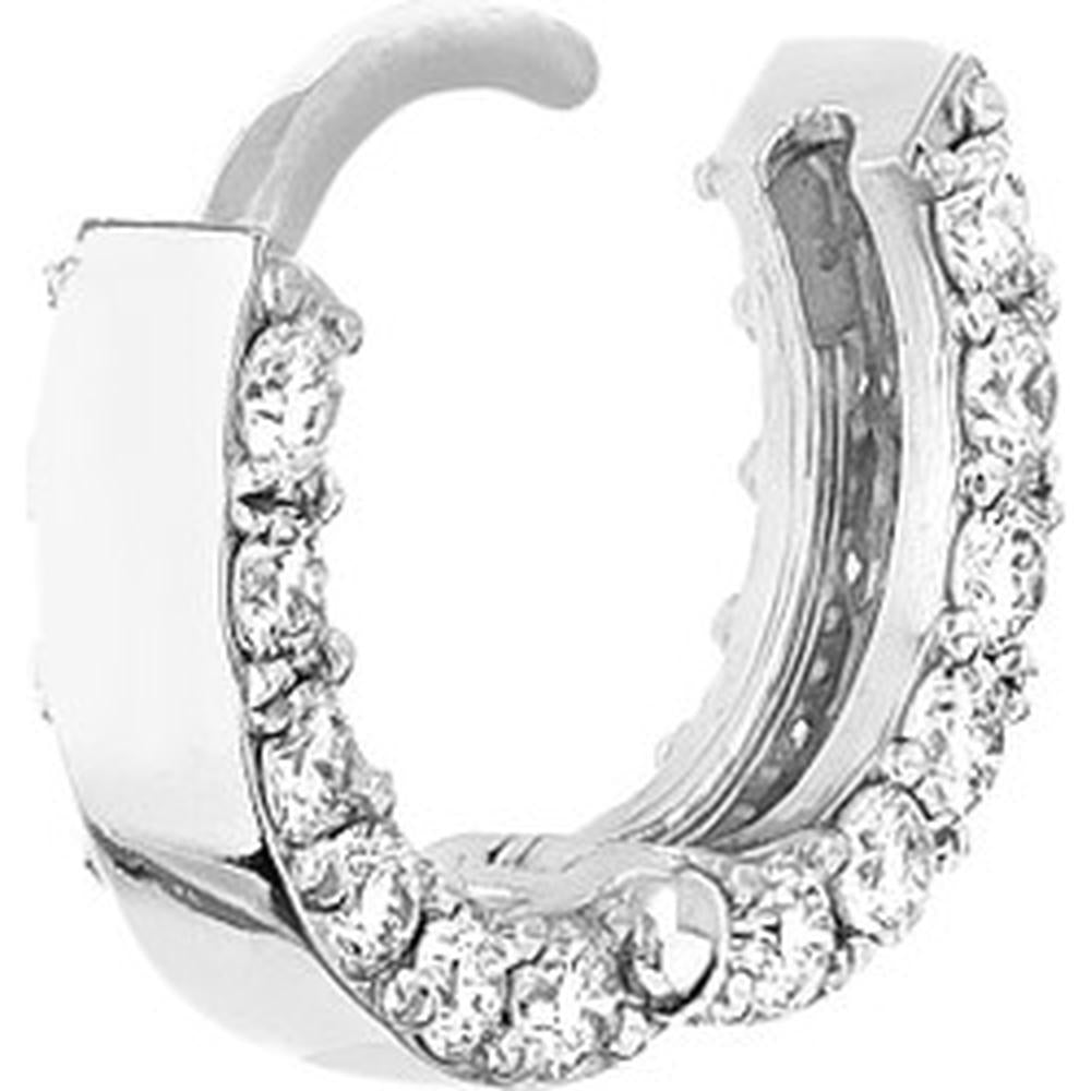Olas d'Oro - 14K White Gold 10mm Hoop Earrings with Pave Set Diamonds - 0.60 Carat Total Diamond Weight