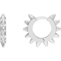 Olas d'Oro - 14K White Gold 10mm Spike Design Huggie Earrings with Snap-Lock Clasp