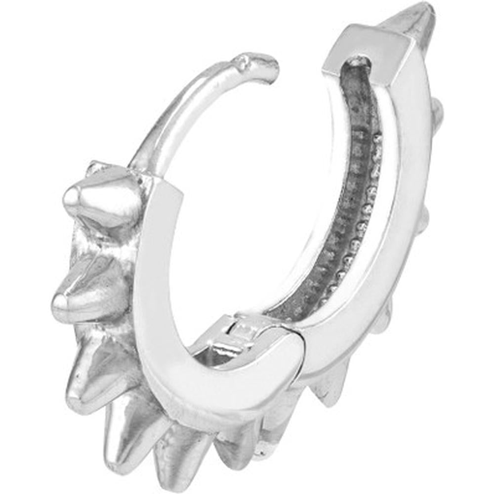 Olas d'Oro - 14K White Gold 10mm Spike Design Huggie Earrings with Snap-Lock Clasp