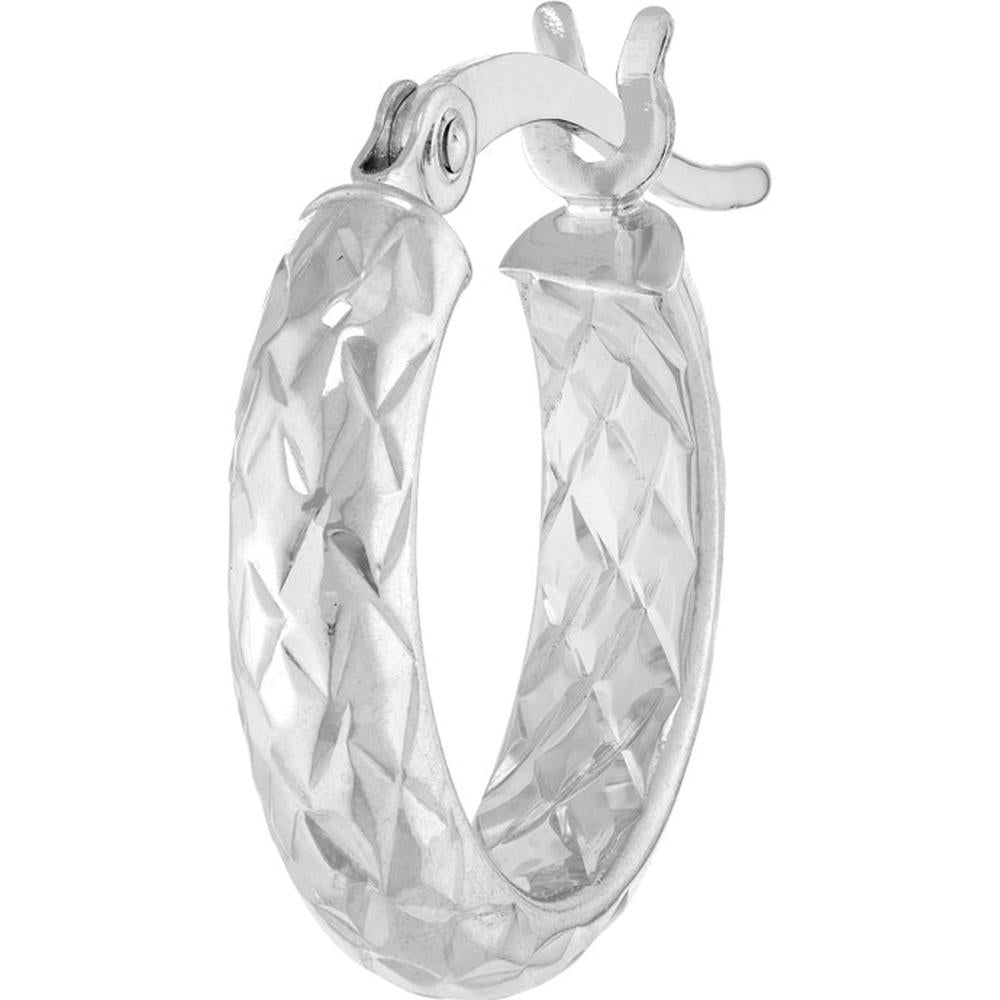 Olas d'Oro - 14K White Gold 15mm Diamond-Cut Hoop Earrings with Hinge Closure