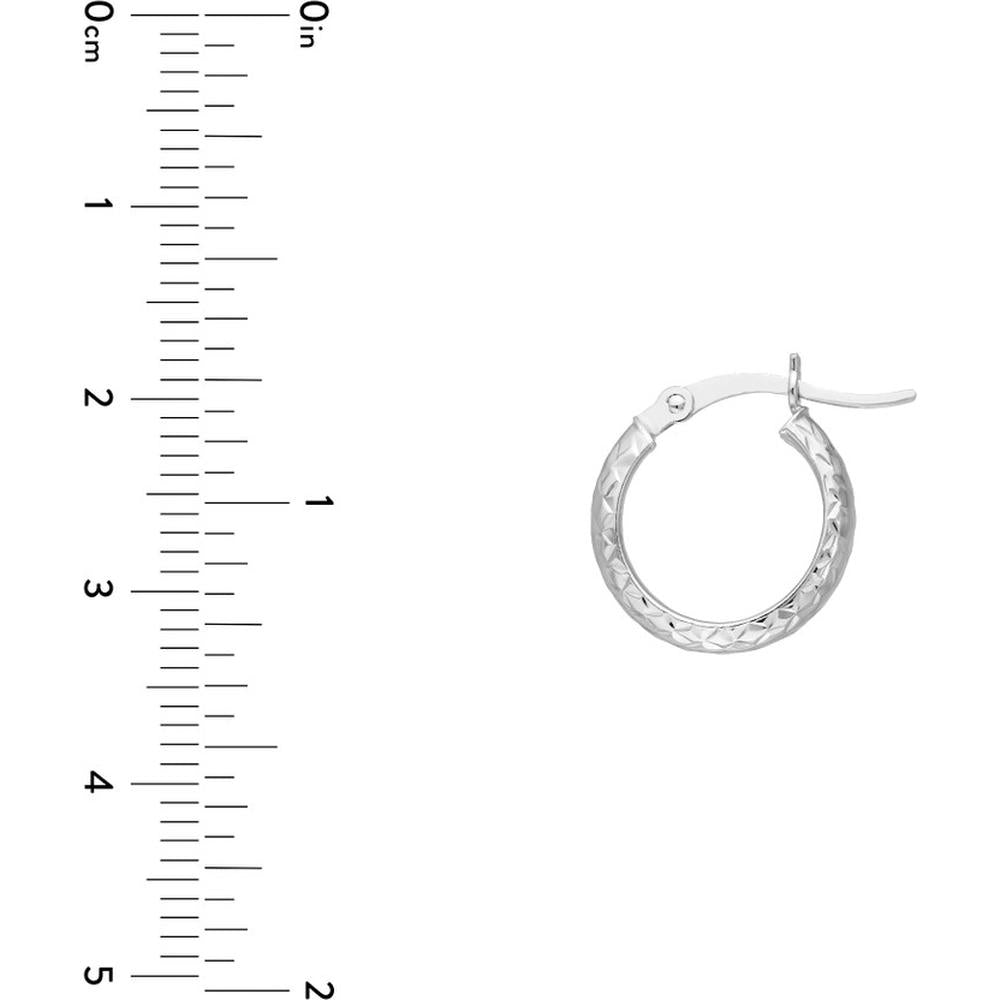 Olas d'Oro - 14K White Gold 15mm Diamond-Cut Hoop Earrings with Hinge Closure
