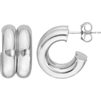 Olas d'Oro - 14K White Gold 15mm Small Double Open Hoop Earrings