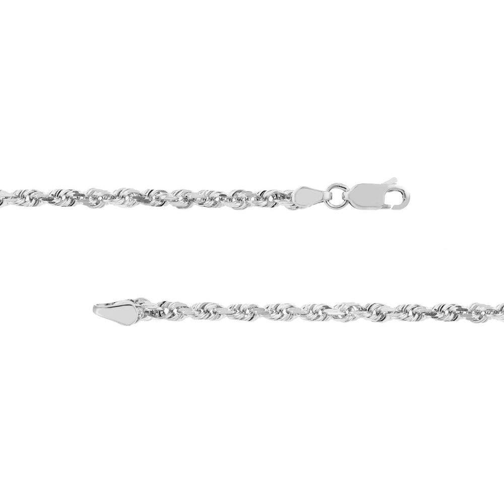 Olas d'Oro - 14K White Gold 18" Diamond-Cut Rope Chain Necklace - 3mm Width with Lobster Clasp