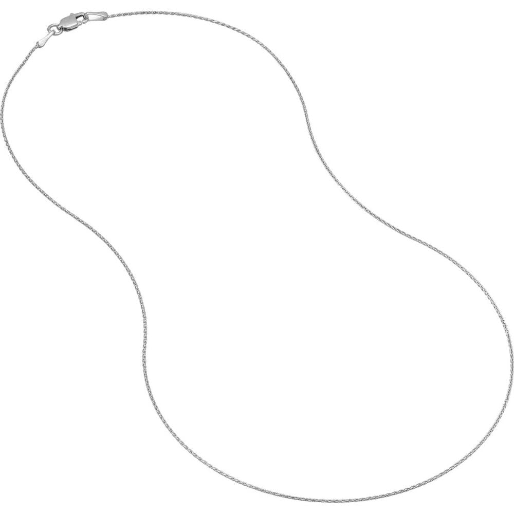 Olas d'Oro - 14K White Gold 18" Diamond-Cut Wheat Chain Necklace with Lobster Lock - 0.85mm