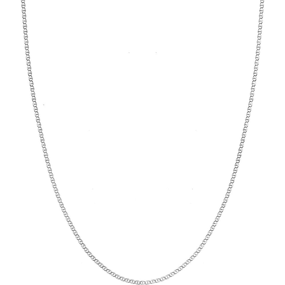 Olas d'Oro - 14K White Gold 2.20mm Flat Mariner Chain - 16" Necklace with Lobster Lock