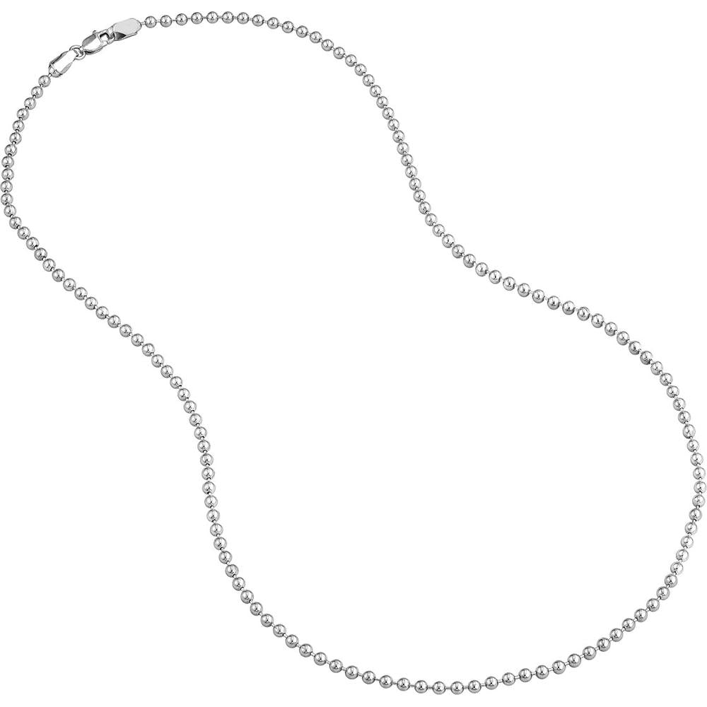 Olas d'Oro - 14K White Gold 2.5mm Bead Chain Necklace with Lobster Lock - 20 Inches