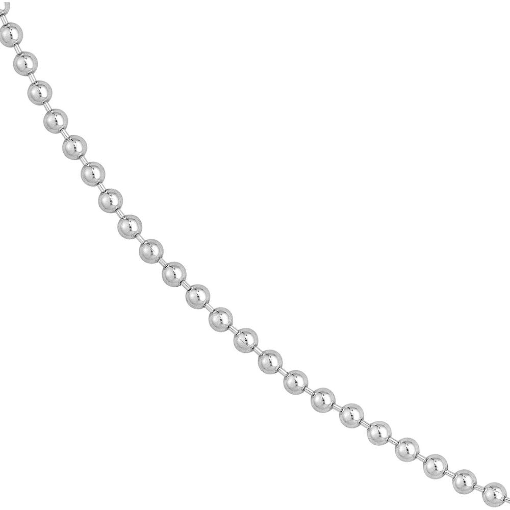 Olas d'Oro - 14K White Gold 2.5mm Bead Chain Necklace with Lobster Lock 24" Length 13.25 grams