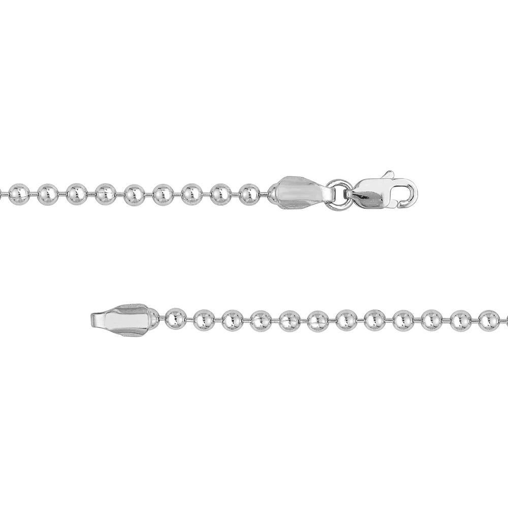 Olas d'Oro - 14K White Gold 2.5mm Bead Chain Necklace with Lobster Lock 24" Length 13.25 grams