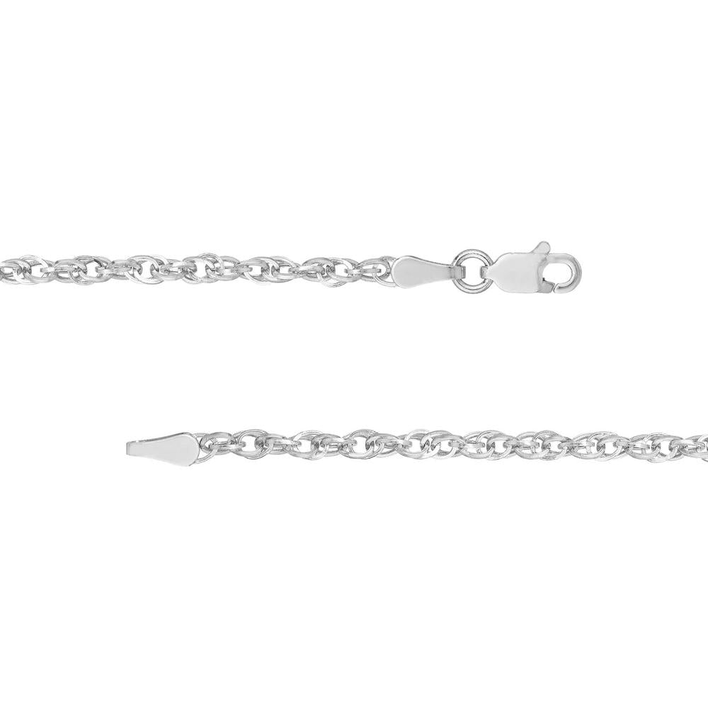 Olas d'Oro - 14K White Gold 2.6mm Designer Rope Chain with Lobster Lock - 20" Length