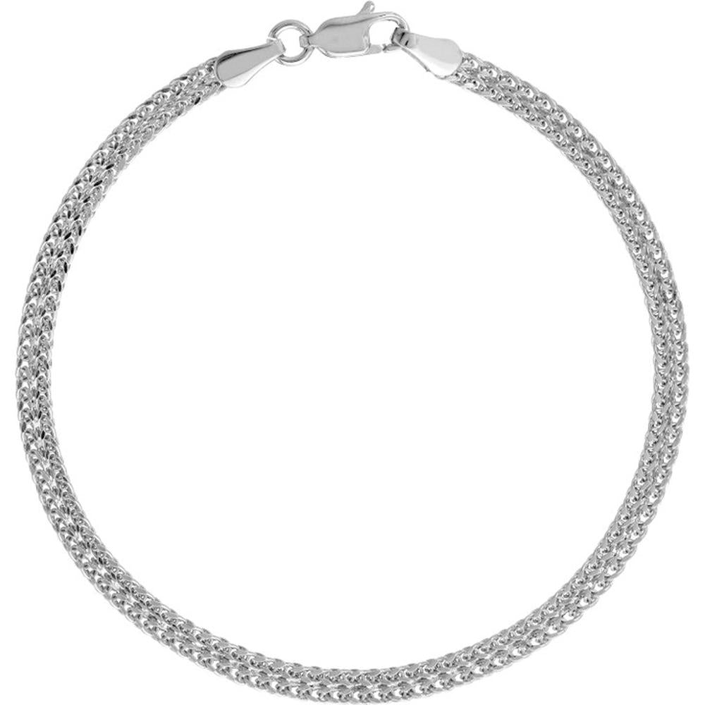 Olas d'Oro - 14K White Gold 2-Row Hollow Wheat Chain Bracelet - 2.31 Grams