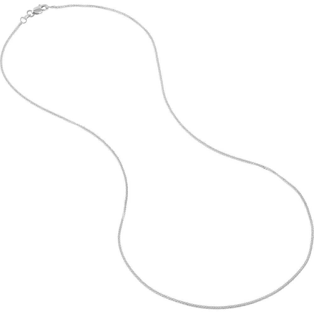 Olas d'Oro - 14K White Gold 20" Diamond-Cut Square Wheat Chain Necklace 0.85mm Width with Lobster Clasp