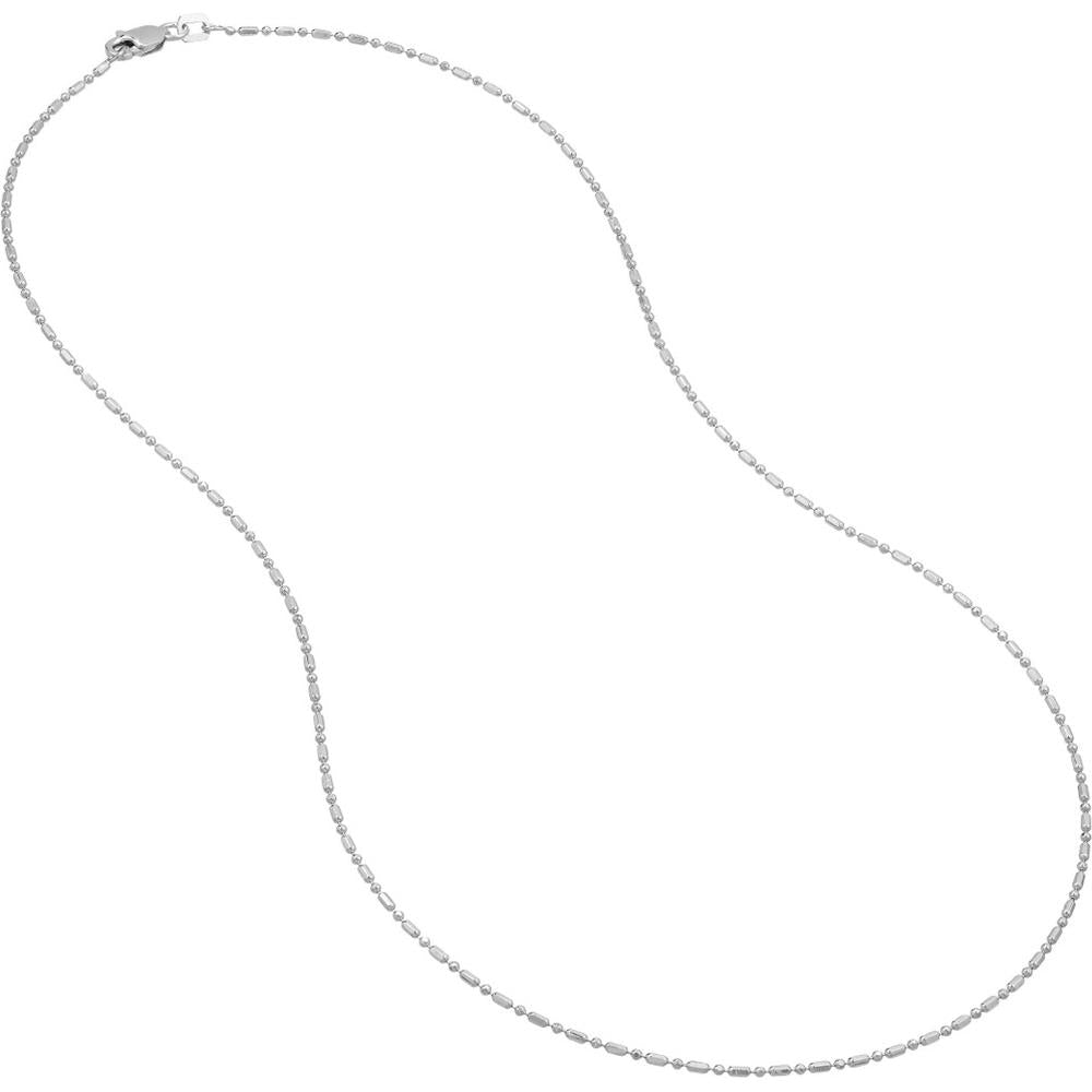 Olas d'Oro - 14K White Gold 20" Diamond-Cut Bead and Barrel Chain Necklace with Lobster Lock - 2.75 Grams