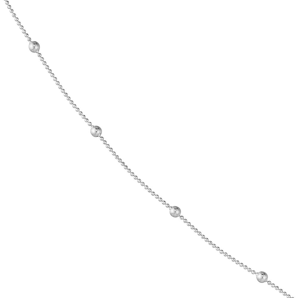 Olas d'Oro - 14K White Gold 20-Inch Mini Ball Station Bead Chain Necklace - 1.74g Weight