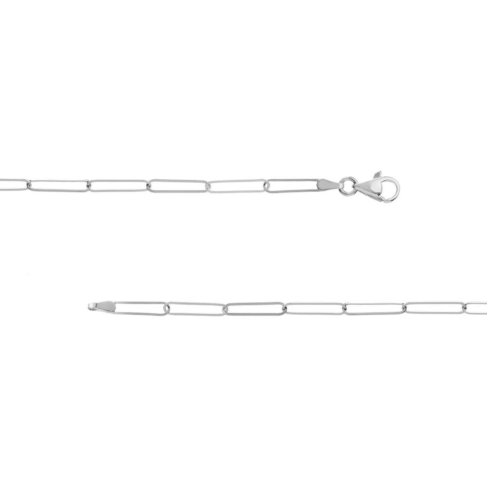 Olas d'Oro - 14K White Gold 20" Paper Clip Chain Necklace with Pear Shaped Lobster Clasp