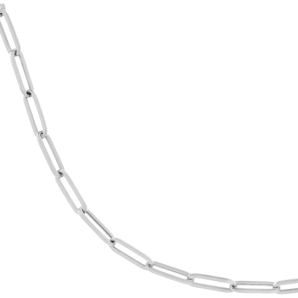 Olas d'Oro - 14K White Gold 20" Split Hollow Paper Clip Necklace with Oversized Jump Rings - 5.27 Grams Weight
