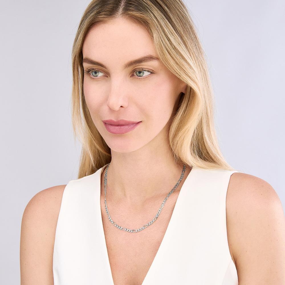 Olas d'Oro - 14K White Gold 22" 3.9mm Figaro Chain Necklace with Lobster Lock - 12.93 Grams