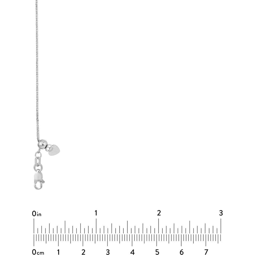Olas d'Oro - 14K White Gold 22" Adjustable Square Wheat Chain Necklace with Slider Bead
