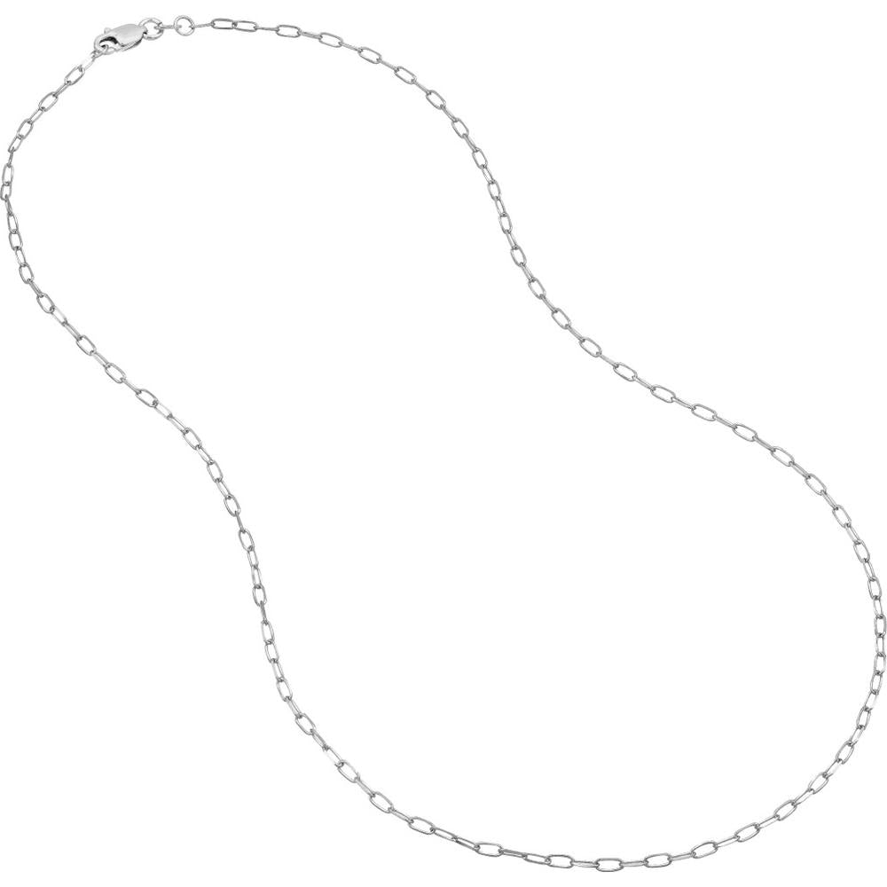 Olas d'Oro - 14K White Gold 24" Paper Clip Chain Necklace with Lobster Lock - 1.70mm Diamond-Cut Links