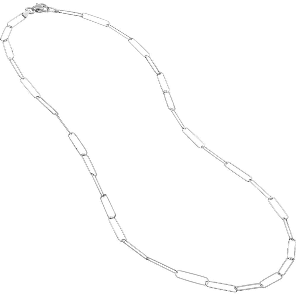 Olas d'Oro - 14K White Gold 24" Paper Clip Chain Necklace with Pear Lobster Clasp - 4.64 Grams Total Weight