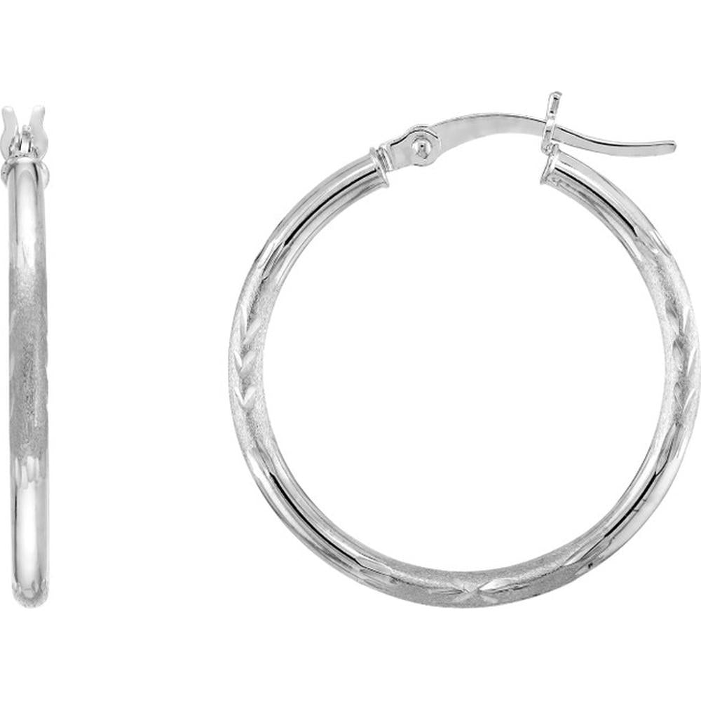 Olas d'Oro - 14K White Gold 25mm Diamond Cut Florentine Hoop Earrings