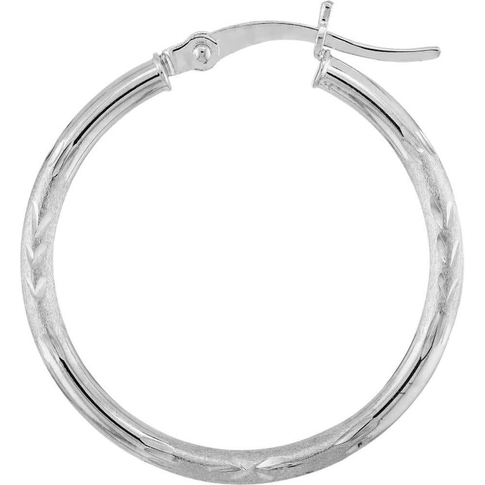 Olas d'Oro - 14K White Gold 25mm Diamond Cut Florentine Hoop Earrings