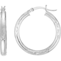 Olas d'Oro - 14K White Gold 25mm Diamond-Cut Florentine Round Hoop Earrings