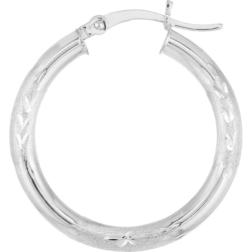 Olas d'Oro - 14K White Gold 25mm Diamond-Cut Florentine Round Hoop Earrings