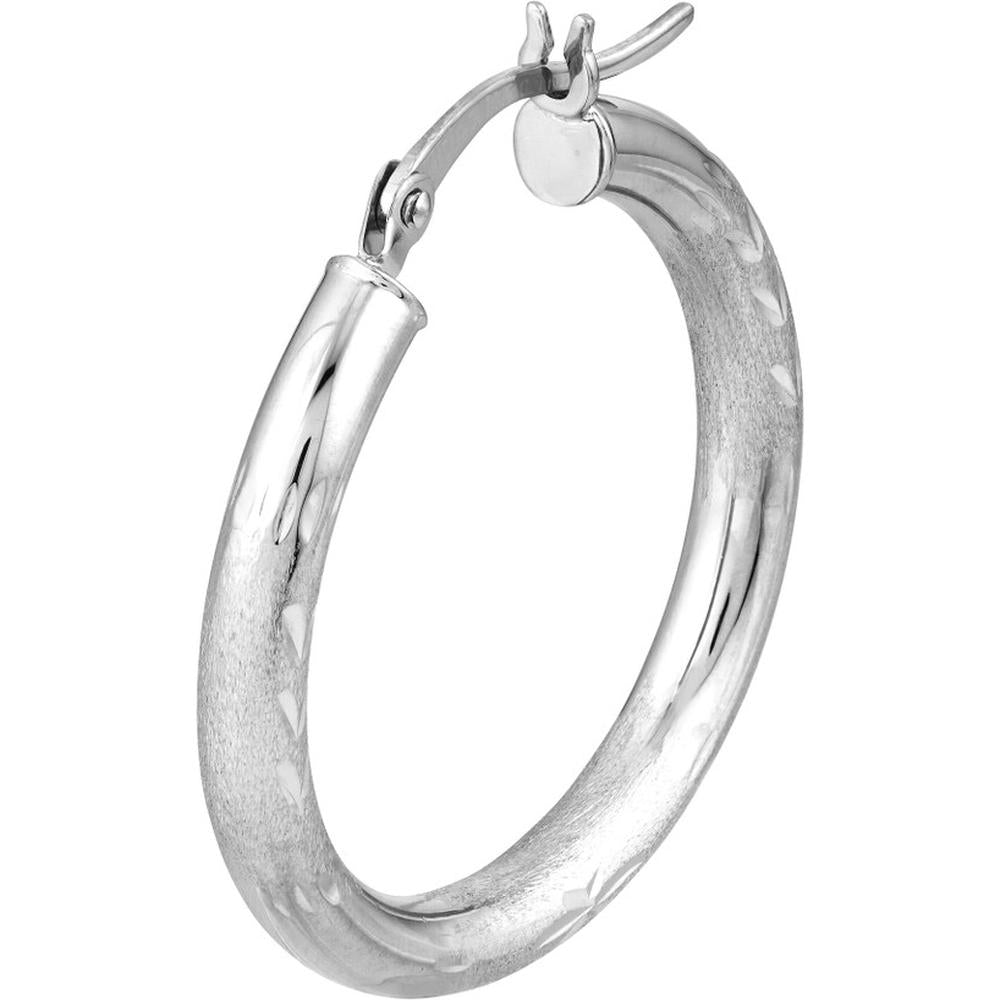 Olas d'Oro - 14K White Gold 25mm Diamond-Cut Florentine Round Hoop Earrings
