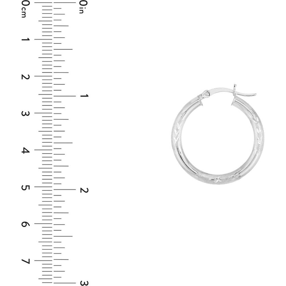 Olas d'Oro - 14K White Gold 25mm Diamond-Cut Florentine Round Hoop Earrings