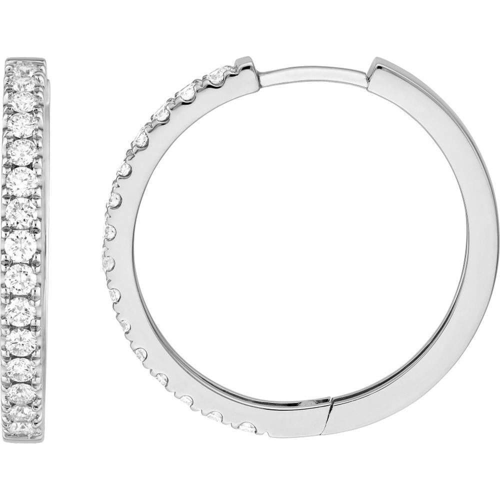 Olas d'Oro - 14K White Gold 25mm Diamond Hoop Earrings with 7/8 Total Carat Weight