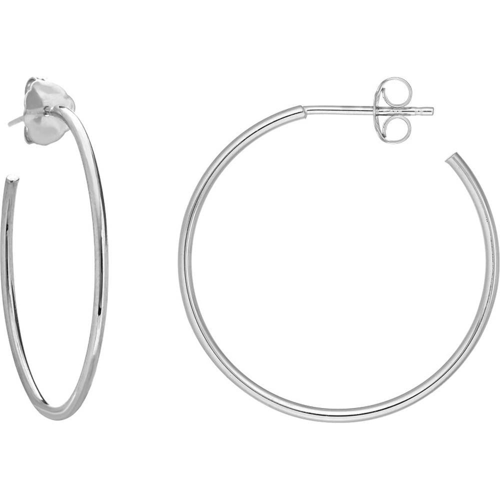 Olas d'Oro - 14K White Gold 25mm Hoop Earrings with Post & Nut Closure - 1.59 Grams Total Weight