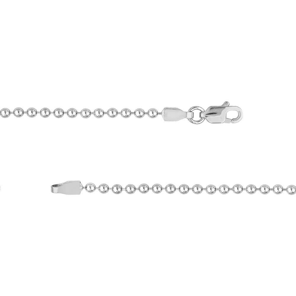 Olas d'Oro - 14K White Gold 2mm Bead Chain Necklace - 20 Inches - 7.08 Grams Total Weight