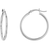 Olas d'Oro - 14K White Gold 2mm Polished Hoop Earrings - 25mm Diameter
