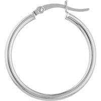 Olas d'Oro - 14K White Gold 2mm Polished Hoop Earrings - 25mm Diameter