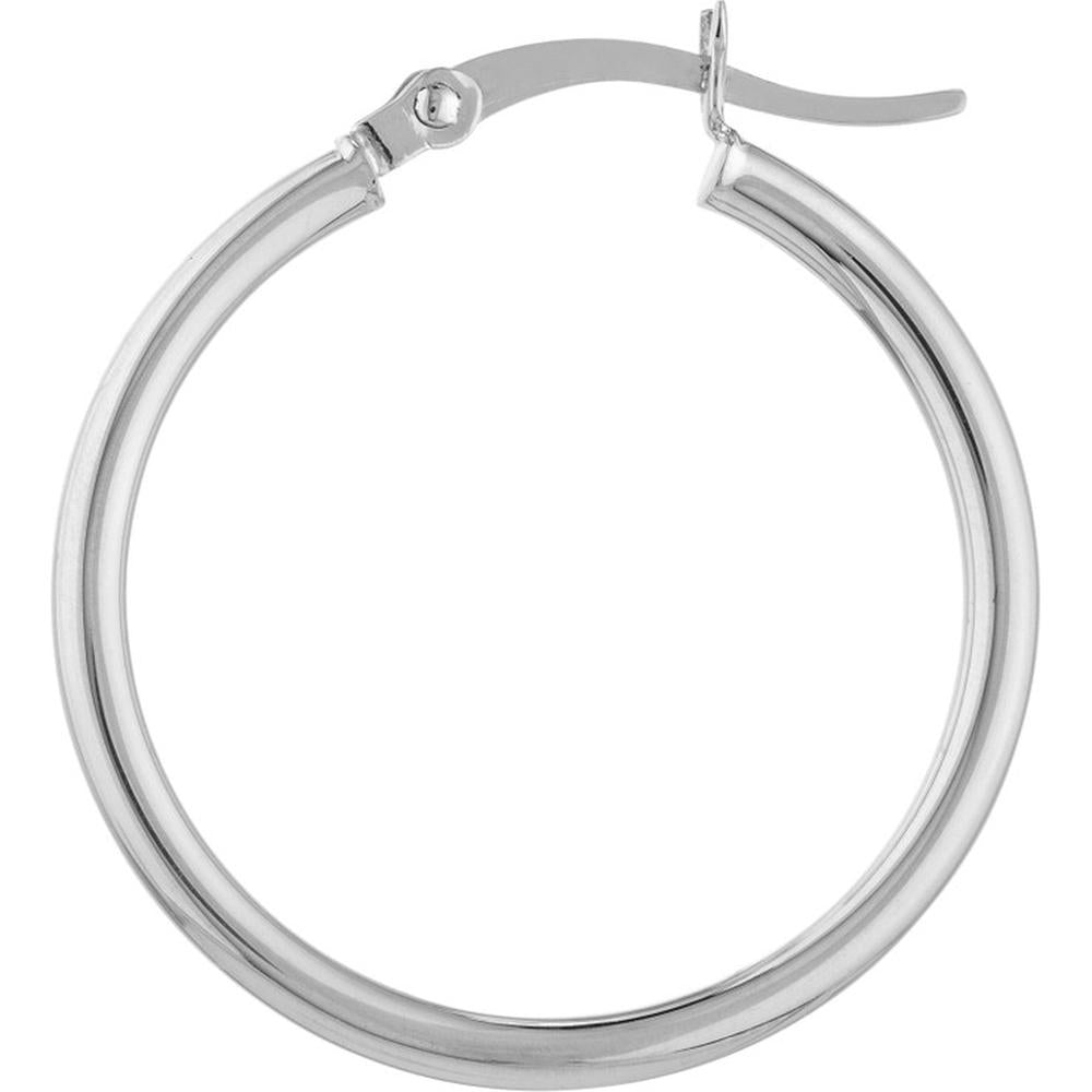 Olas d'Oro - 14K White Gold 2mm Polished Hoop Earrings - 25mm Diameter