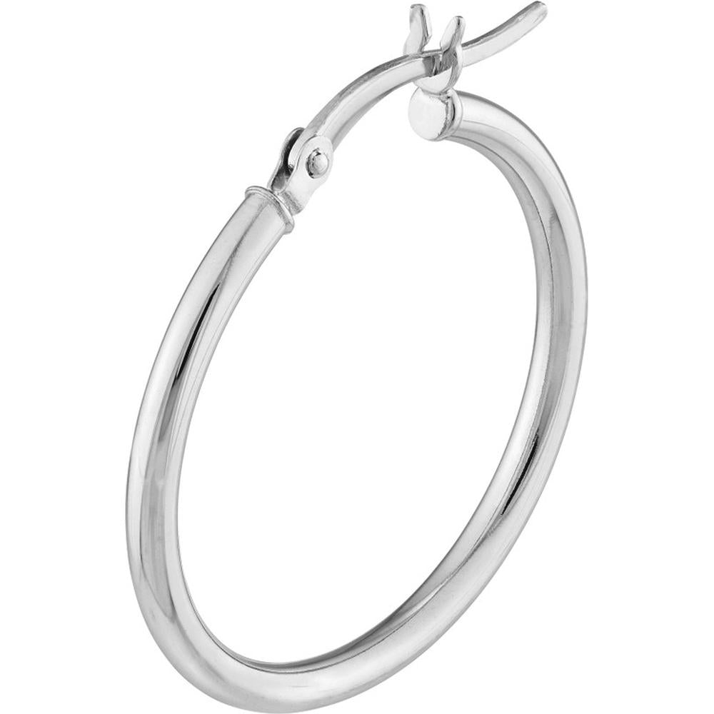 Olas d'Oro - 14K White Gold 2mm Polished Hoop Earrings - 25mm Diameter