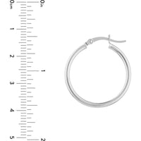 Olas d'Oro - 14K White Gold 2mm Polished Hoop Earrings - 25mm Diameter
