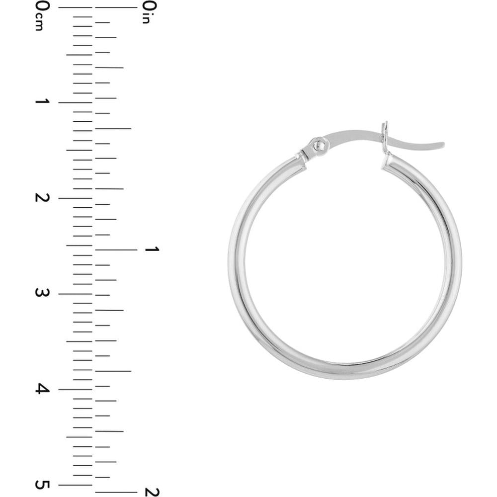 Olas d'Oro - 14K White Gold 2mm Polished Hoop Earrings - 25mm Diameter