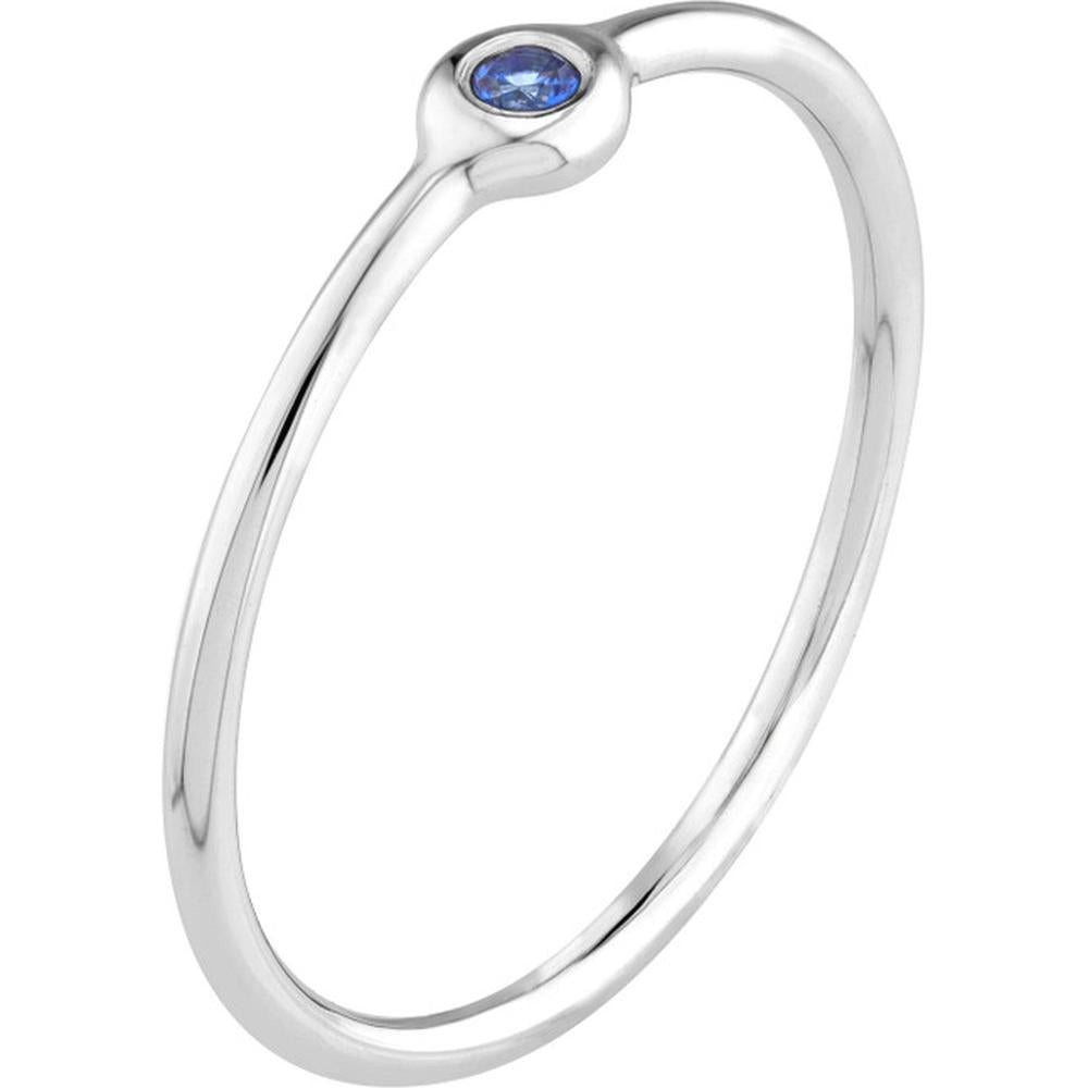 Olas d'Oro - 14K White Gold 2mm Sapphire Bezel Wire Ring - 0.05 Carat Total Sapphire Weight