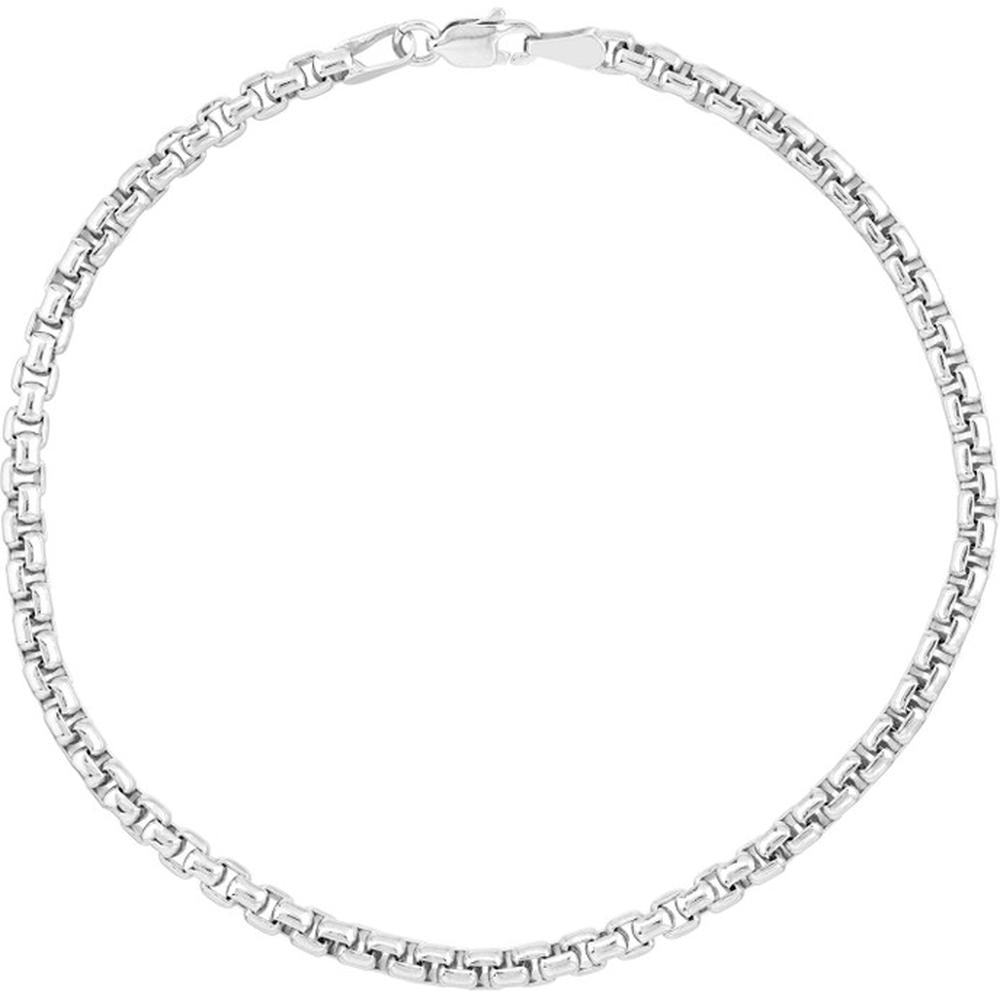Olas d'Oro - 14K White Gold 3.3mm Solid Round Box Chain Bracelet with Lobster Clasp - 8.50" Length
