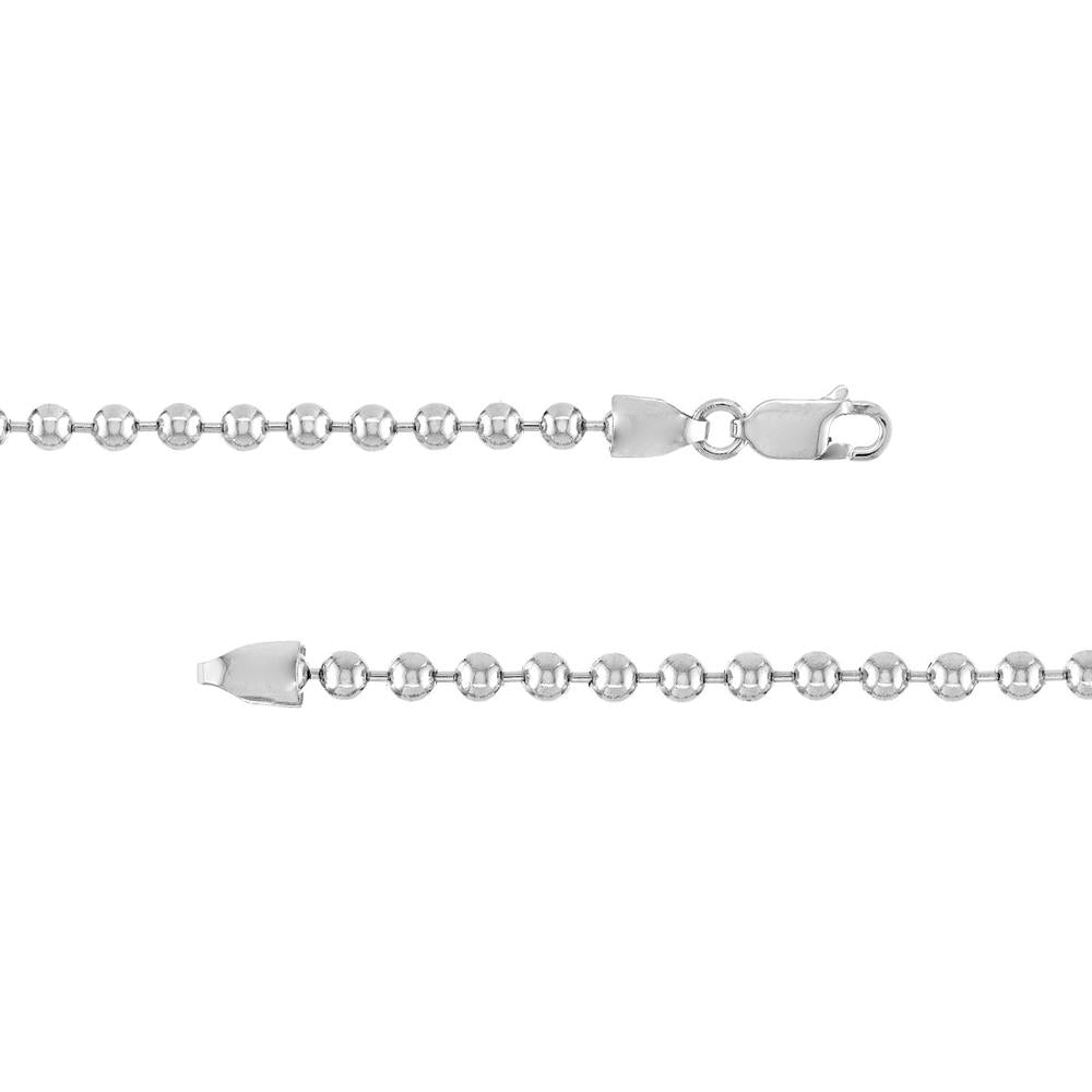Olas d'Oro - 14K White Gold 3.5mm Bead Chain Bracelet 8.50" Length, Elegant Modern Design