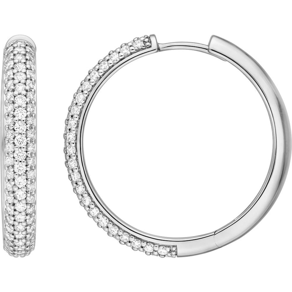Olas d'Oro - 14K White Gold 3-Row Diamond Pave Hoop Earrings - 1.34 Carat Total Diamond Weight