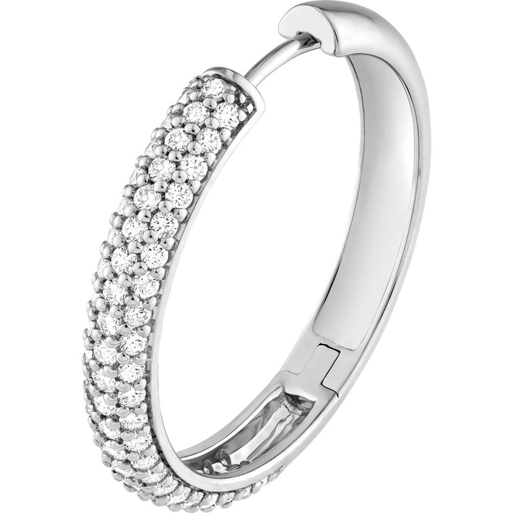 Olas d'Oro - 14K White Gold 3-Row Diamond Pave Hoop Earrings - 1.34 Carat Total Diamond Weight