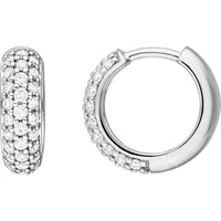 Olas d'Oro - 14K White Gold 3 Row Pave Diamond Huggie Earrings - 0.48 Carat Total Diamond Weight