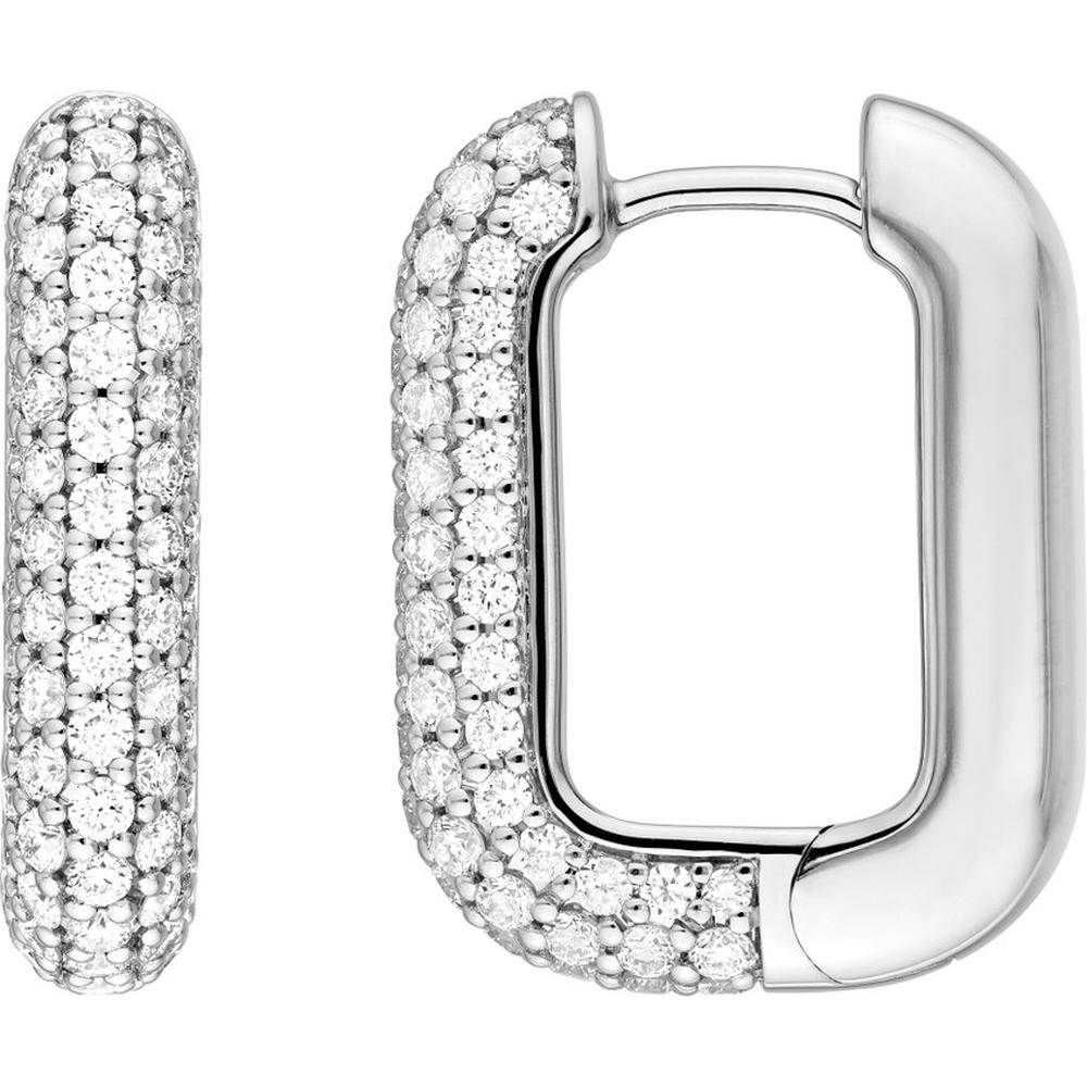 Olas d'Oro - 14K White Gold 3-Row Pave Diamond Paper Clip Huggies - 1.11 Carat Total Diamond Weight