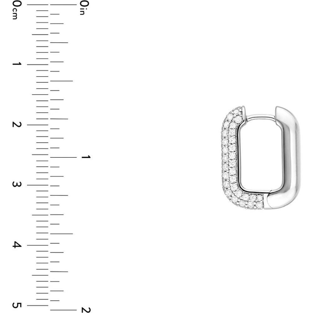 Olas d'Oro - 14K White Gold 3-Row Pave Diamond Paper Clip Huggies - 1.11 Carat Total Diamond Weight
